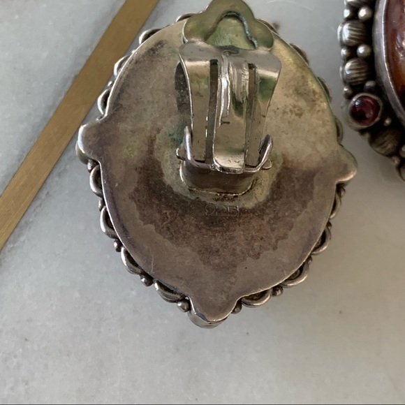 Vintage sterling silver amber clip on earrings - Picture 3 of 3